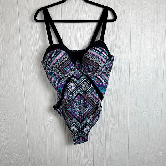 Swimsuits For All One Piece Abstract Swimsuit Bathing Suit Size 22 Purple Modest - Picture 2 of 9
